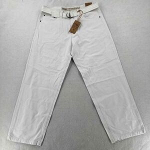 NWT PD&C Jeans Mens 34x30 White Medium Wash Denim 5-Pocket Belted Casual Pants